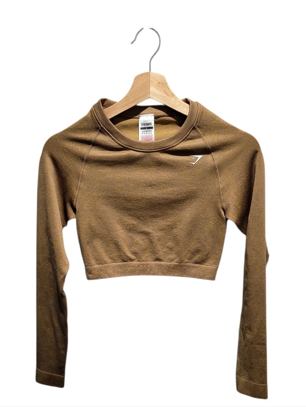 Gymshark Adapt Fleck Seamless Long Sleeve Crop Top Tan Medium